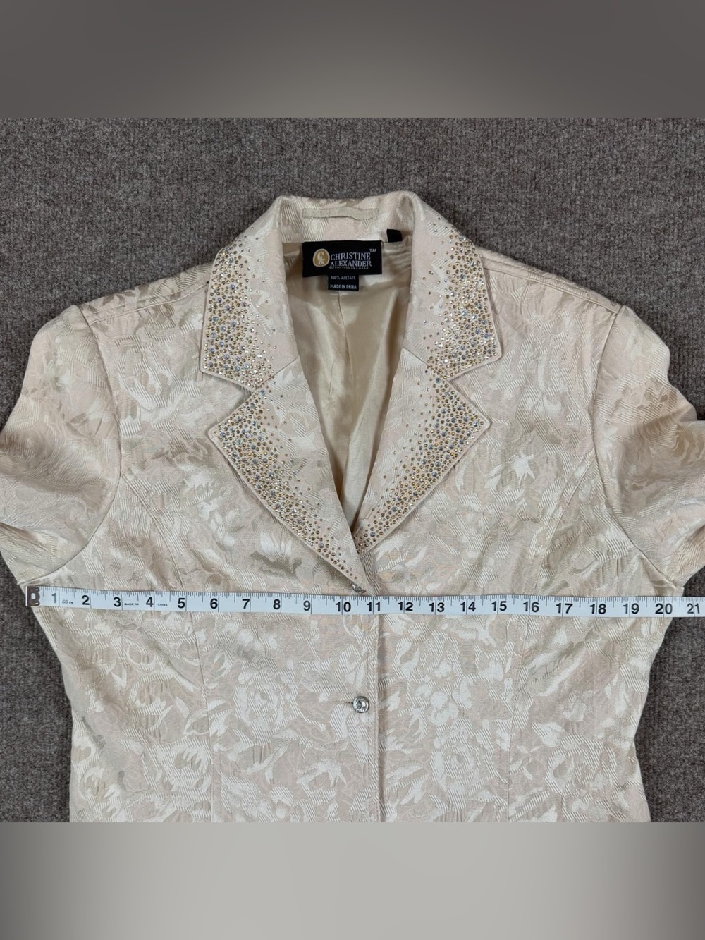 Christine Alexander Jacquard Beige Mid Length Coat Women’s L Swarovski Crystals - Picture 12 of 12